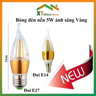 Bóng đèn led nến 5W ánh sáng vàng đui E14, E27 thay thế cho bóng đèn tường, đèn chùm cũ