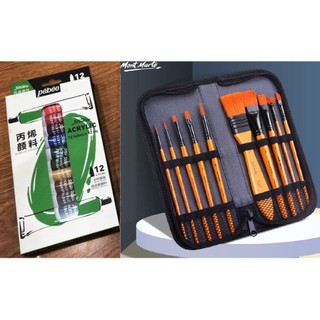 Combo bộ cọ Mont Marte và màu acrylic pebeo 12 tuýp x 12ml