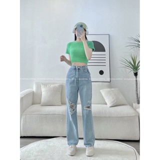  Quần jeans bò nữ ống rộng suông xuông cạp cao Emilyshop (J)