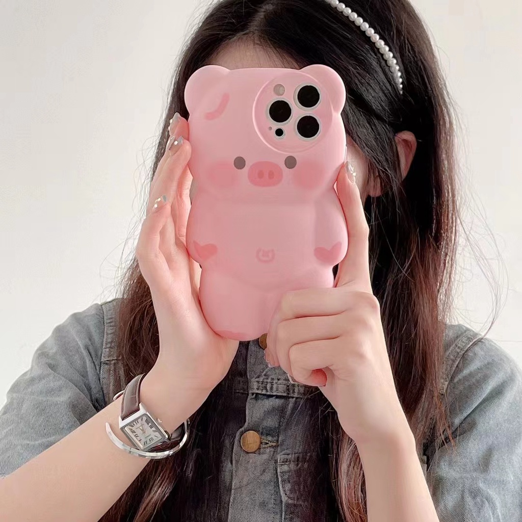 Ốp Điện Thoại Ba Chiều Mềm In Hình Heo Hồng Hoạt Hình Cho iPhone14 13 11 12 Pro MAX