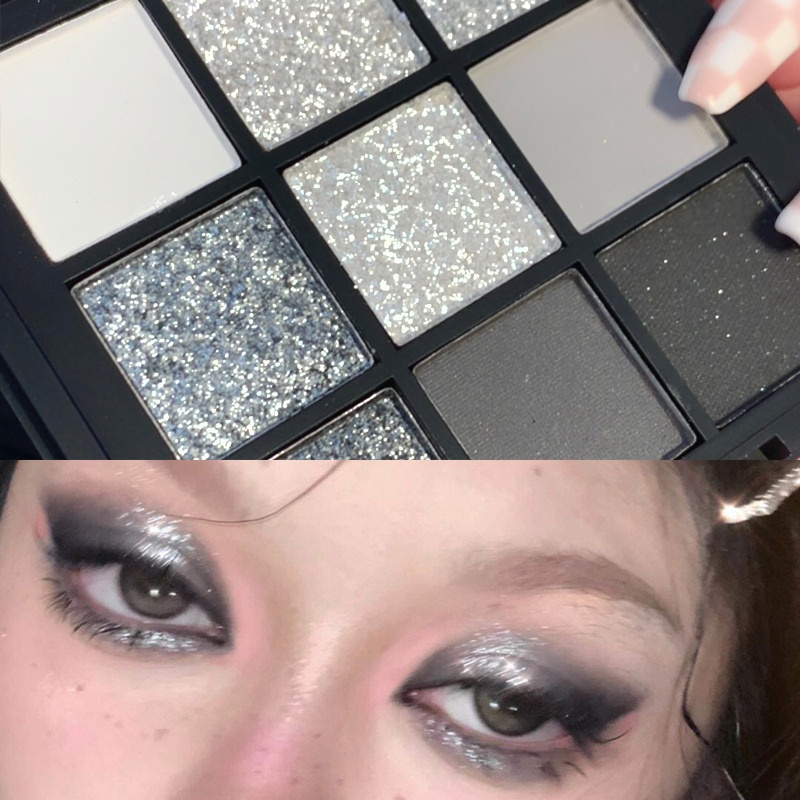 Bảng Phấn Mắt 9 Màu Khói Tông Lì Và Nhũ Kim Tuyến Trang Điểm Mắt Khói