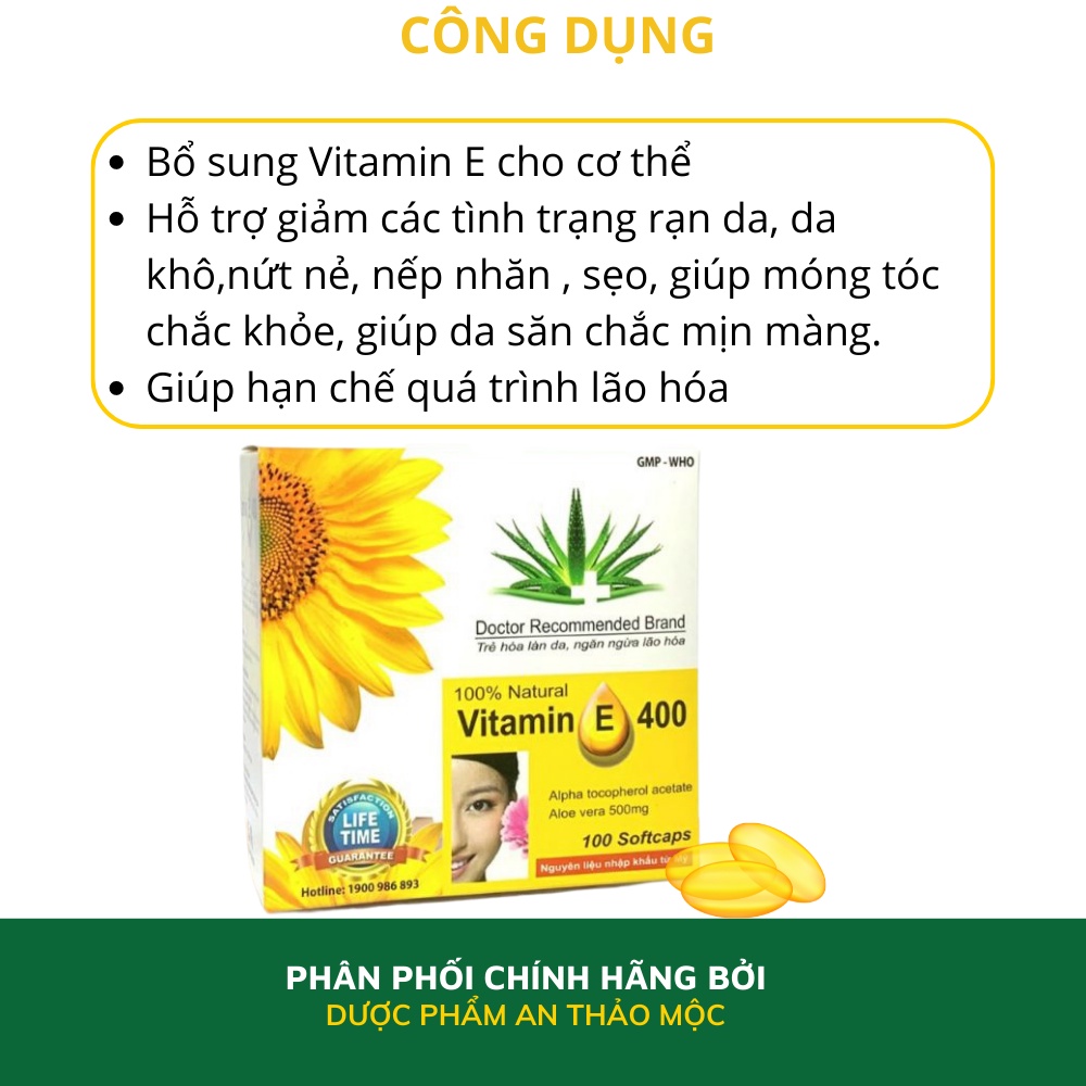 Viên uống đẹp da vitamin E vàng 400mcg giúp ngăn ngừa lão hóa giảm thâm sạm nám tàn nhang làm sáng da