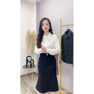 Áo sơ mi lụa giao khuy trắng
