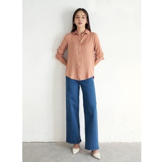 Olv - quần wide leg jeans in blue