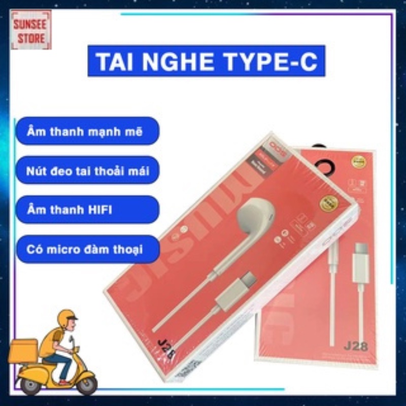 Tai nghe dây nhét tai J28 TYPE-C,có micro đàm thoại tiện lợi ( không dùng cho thiết bị có cổng 3.5 mm )Âm bass mạnh mê
