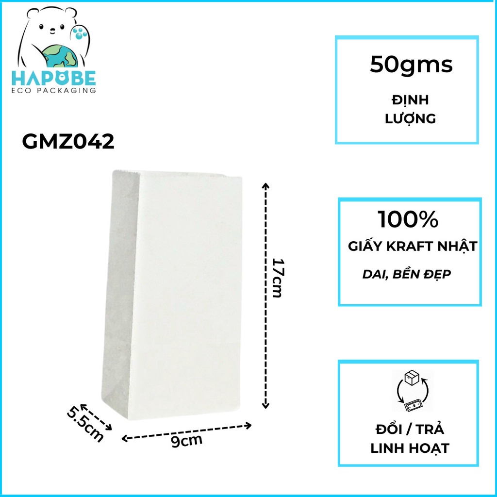 Combo 100 Túi giấy Kraft không quai cỡ bé 9x5x17cm GMZ042