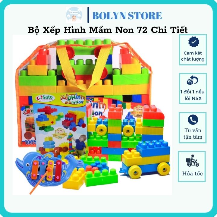 Đồ chơi lego - Bộ xếp hình mầm non 72 chi tiết (miếng ghép lớn) giúp bé phát triển tư duy shop BOLYN
