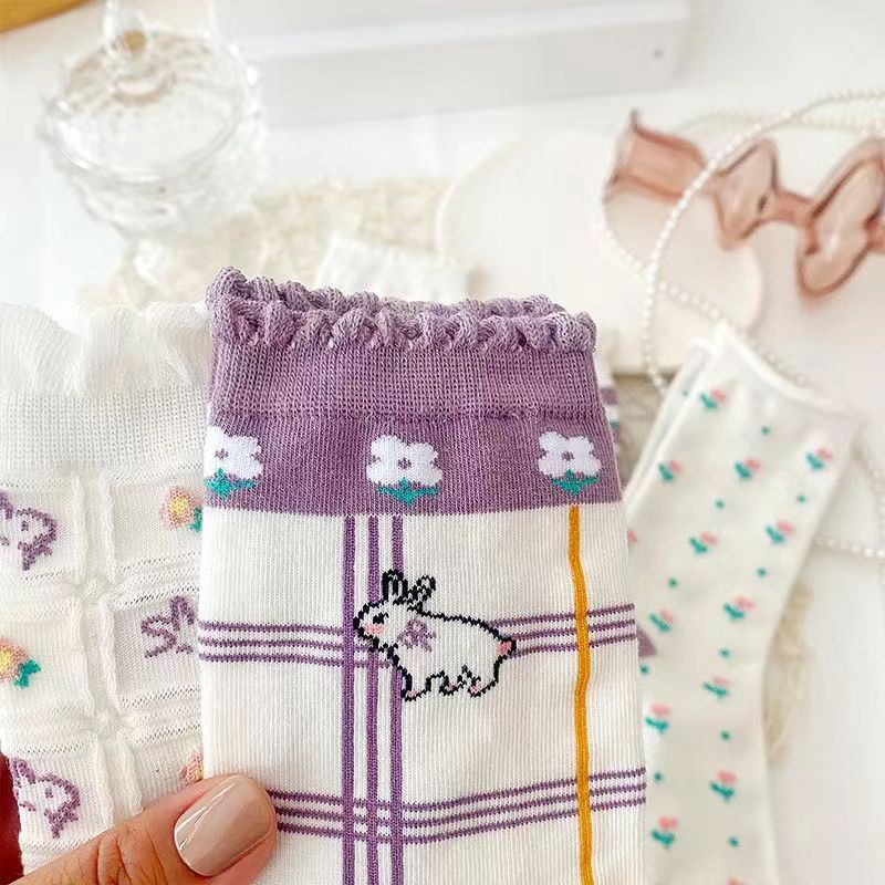 Đôi Vớ Cổ Cao Phối Ren Màu Tím Phong Cách lolita Dành Cho Nữ