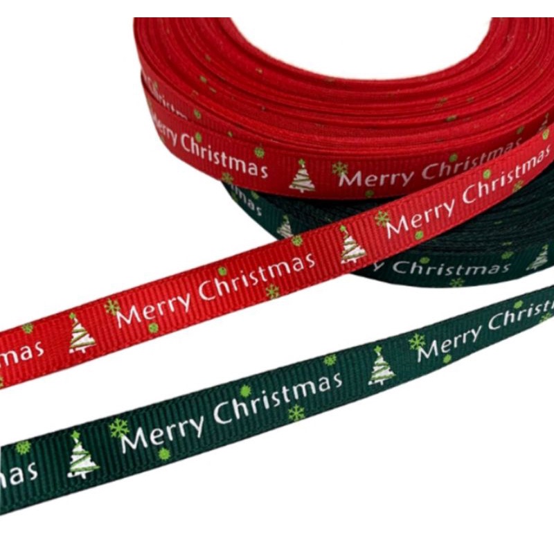 Hoả tốc Cuộn 21.5 mét ruy băng gân 1cm hoạ tiết giáng sinh noel có chữ Merry chistmas 🌲