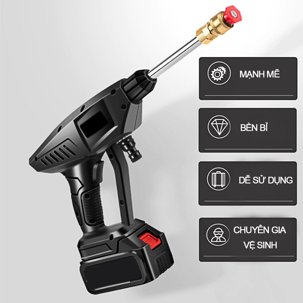 Máy xịt rửa xe máy ô tô cao áp có áp lực cao tạo bọt tuyết cầm tay PIN SẠC CỰC MẠNH dùng gia đình giá rẻ