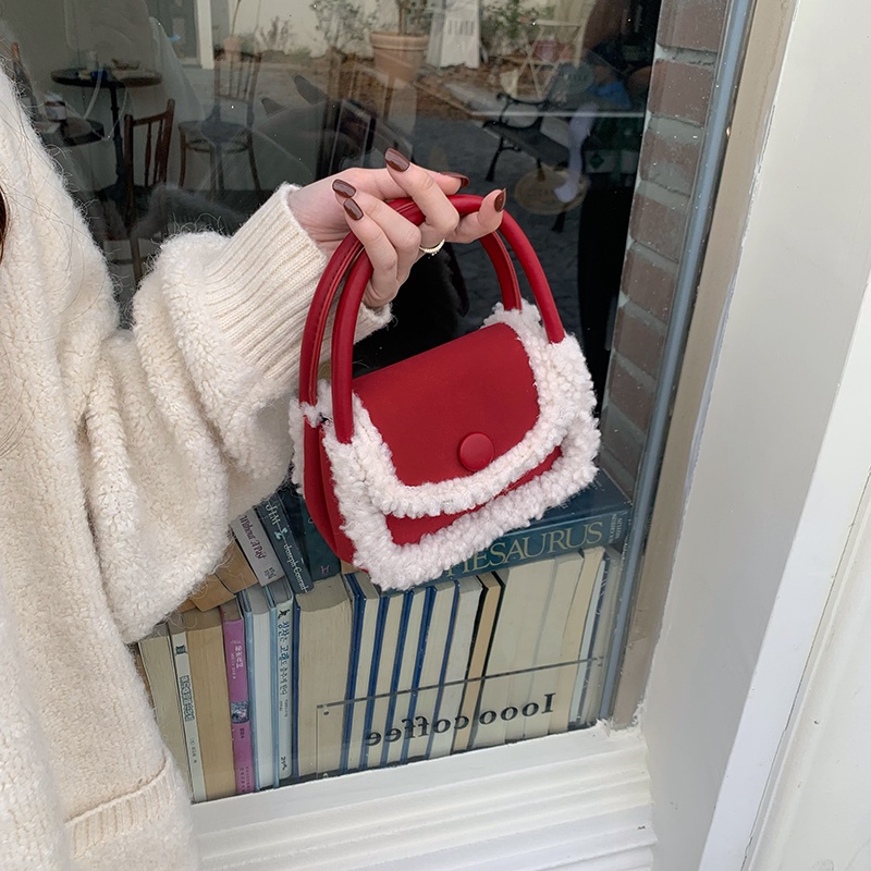 Túi Đeo Chéo Hình Vuông Phủ Lông Mềm Mại Phong Cách Hàn Quốc Thời Trang Cho Nữ