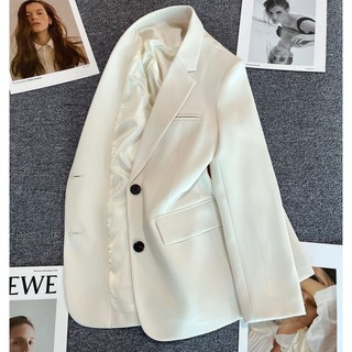 Blazer trắng nữ dài tay, phong cách hàn quốc, dáng suông
