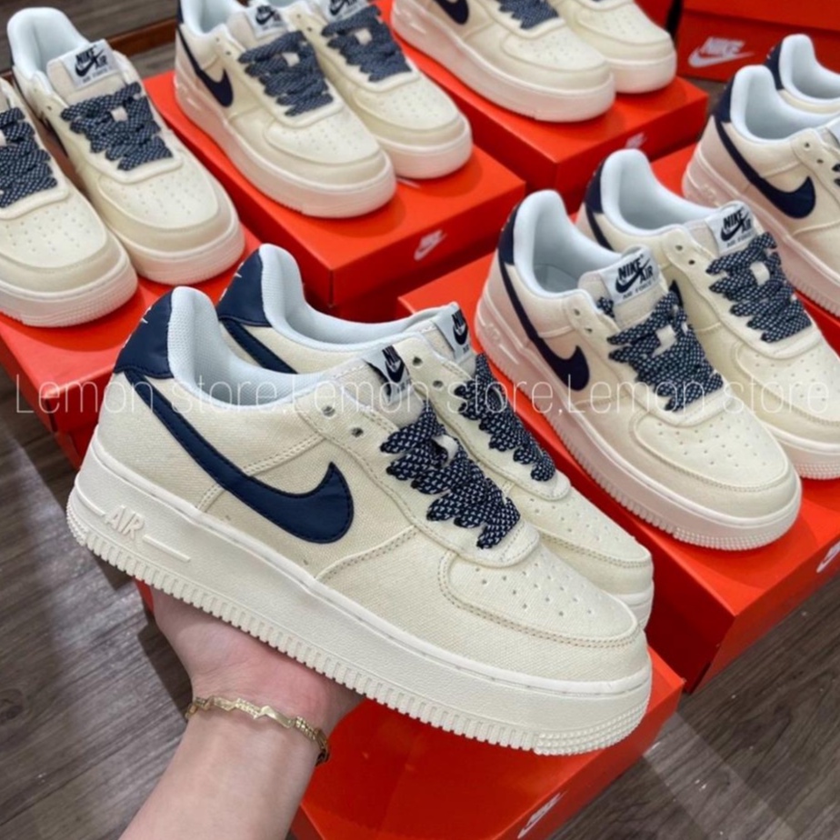 Giày Air AF1 Force 1 Vải Canvas Navy, Giày thể thao AF1 vệt xanh navy thiết kế cưc chất phối đồ nam nữ hot trend