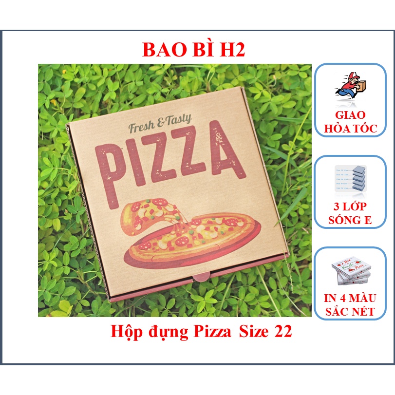 50 hộp Pizza size 22x22x4cm in sẵn 4 màu.