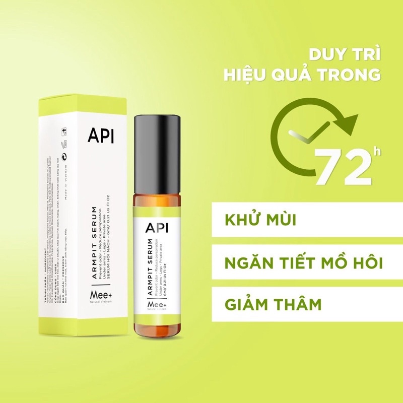 Serum trắng nách & serum khử mùi hôi nách API Mee Natural dạng thanh lăn làm trắng nách và ngăn tiết mồ hôi