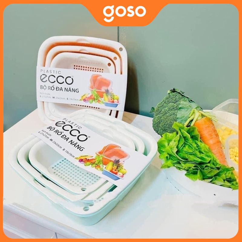 Bộ Rổ Nhựa Kèm Thau ECCO 6 Món 6 Kích Thước Khác Nhau Cao Cấp (3 Rổ 3 Thau)