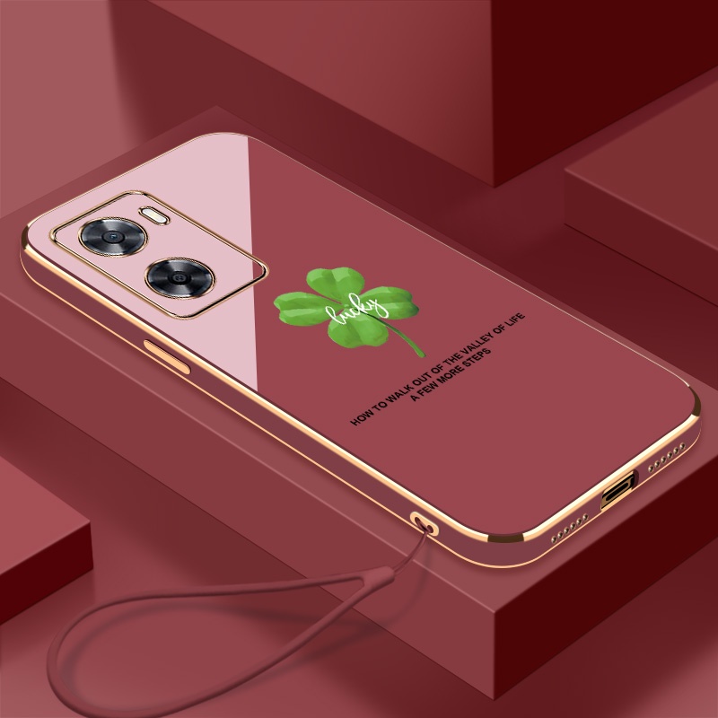 Ốp Điện Thoại Mạ Điện Siêu Mỏng Họa Tiết Cỏ Bốn Lá Dành Cho OPPO A57 2022 4G A77 2022 4G OPPO A57E 4G