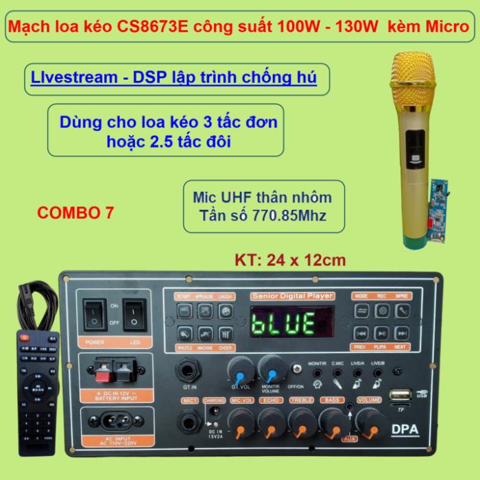 Mạch loa kéo LIVESTREAM DSP lập trình chống hú IC CS8673E công suất thực– 130W, Bluetooth thế hệ mới kèm Micro