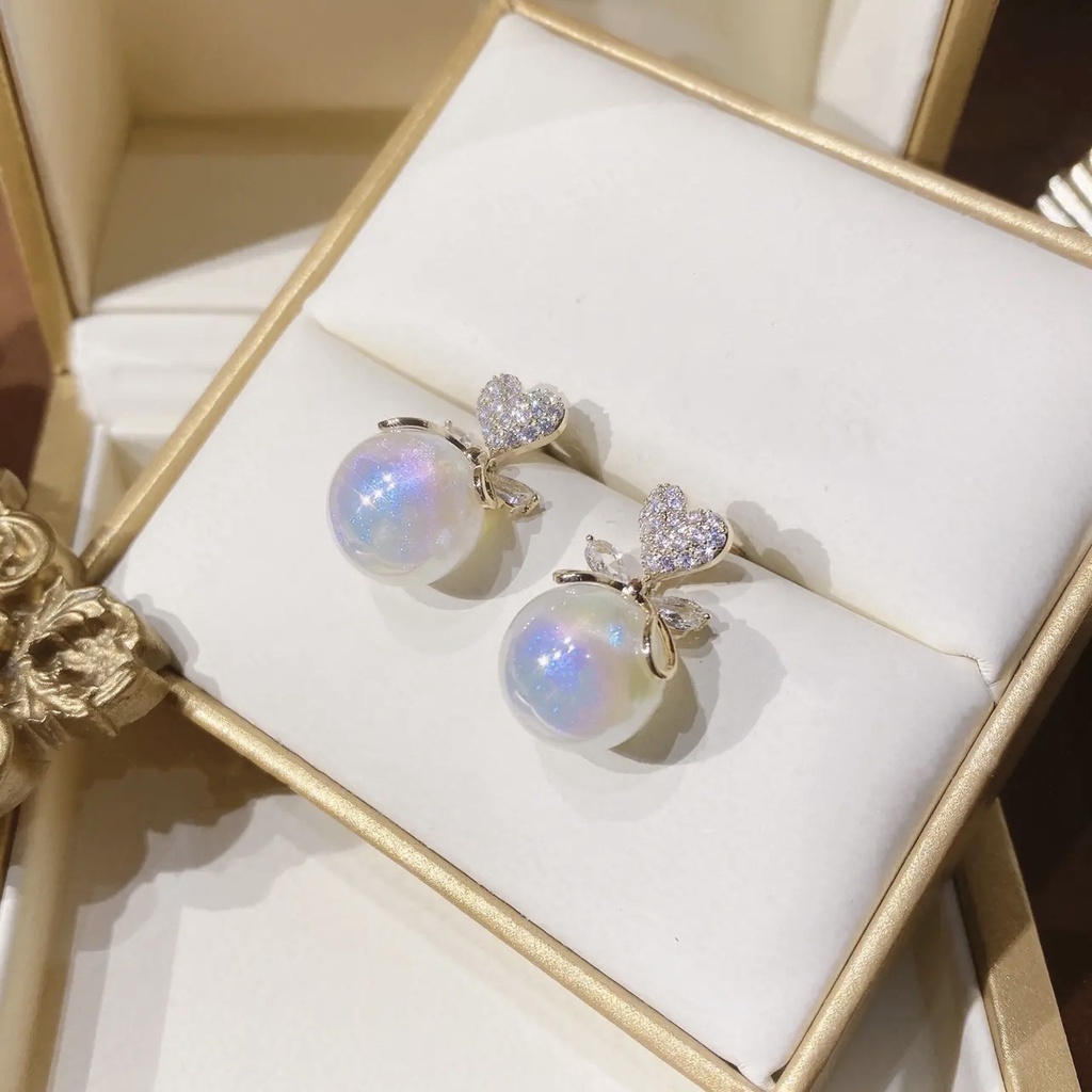 Bông Tai Hình Trái Tim Đính Đá Zircon Và Ngọc Trai Sang Trọng JP5