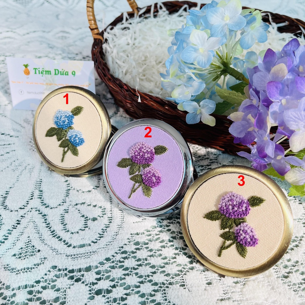 Gương thêu tay mini, quà tặng handmade cao cấp
