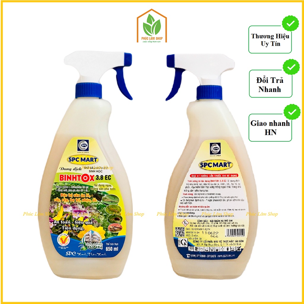 Dung dịch pha sẵn hữu cơ Binhtox đặc trị rầy, rệp, bọ trĩ, sâu ăn lá, nhện, ốc sên dạng xịt - Phúc Lâm Shop