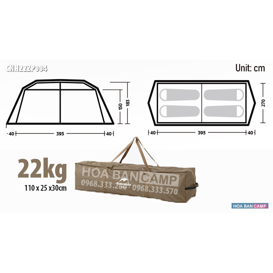 Lều Glamping Tự Bung 5-8 Người 2 Phòng Ngủ NatureHike Village 13 CNH22ZP004