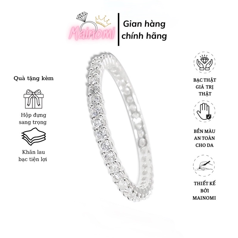 Nhẫn dáng full 1 Hàng đá Bạc ta, nhỏ nhắn xinh xinh gắn đã nhỏ lấp lánh Đẹp mê ly Mainomi Shop Bạc Xinh