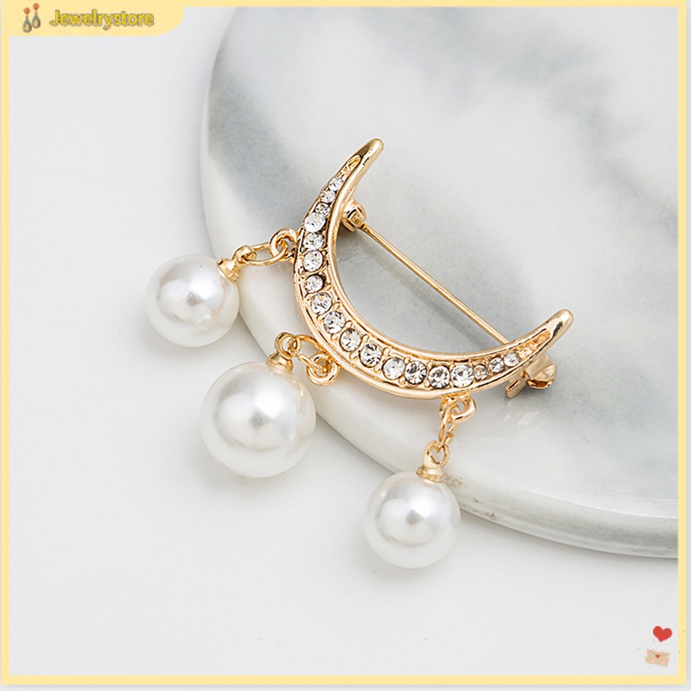 {jewelrystore} 2 ghim cài áo hình bán nguyệt đính ngọc trai nhân tạo thời trang