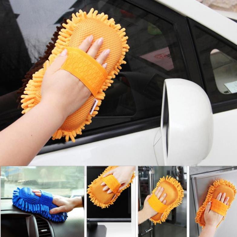 Găng tay rửa xe sợi Microfiber có bông mút - Mút rửa xe ô tô