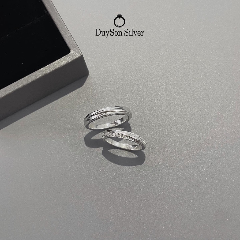 Nhẫn đôi bạc nam nữ Duyson Silver, nhẫn cặp bạc 925 đính đá cao cấp, khắc tên chữ theo yêu cầu [ND10]