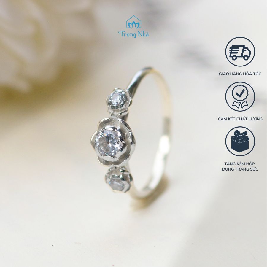 Nhẫn Hoa Sen bạc trắng S925 đính đá - Trang sức Bình An - Trong Nhà
