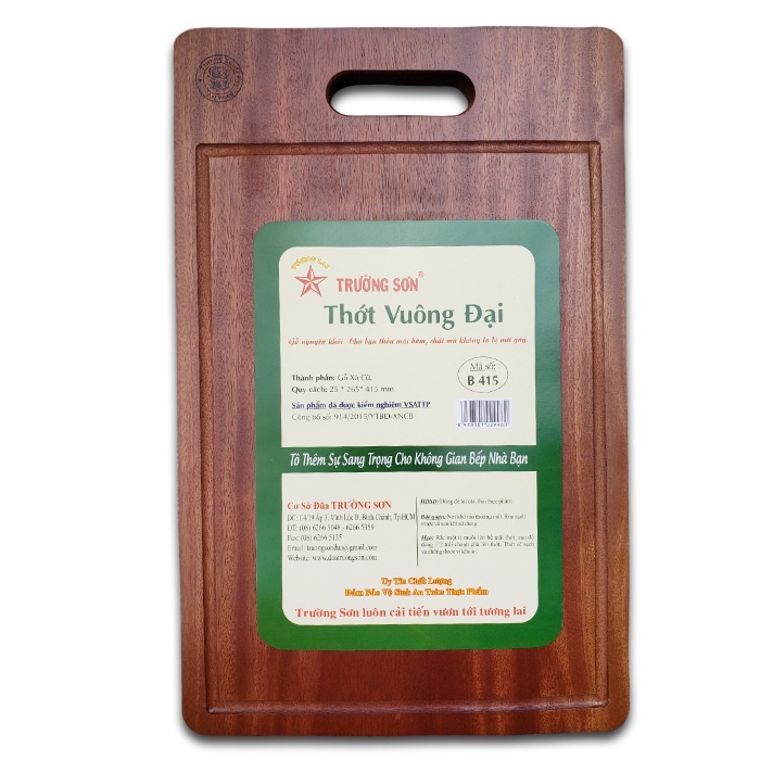Thớt Gỗ Xà Cừ Hình Chữ Nhật Đại Có Khe Chứa Nước B415 ( 41.5 x 26.5 x 2.5 cm ) - Đồ Gỗ Nhà Bếp Thương Hiệu Trường Sơn