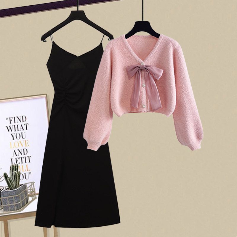 Set Đầm Len Hai Dây Dáng Ôm Thời Trang Thu Đông 2022 Plus Size Cho Nữ