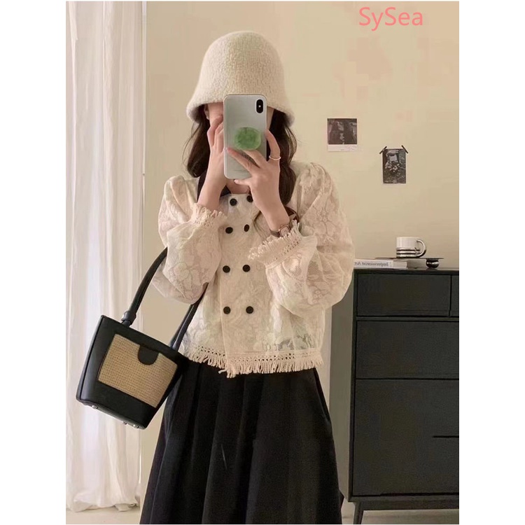 Áo Khoác Cardigan Phối Ren Phong Cách Pháp Thời Trang Mùa Thu Cho Nữ