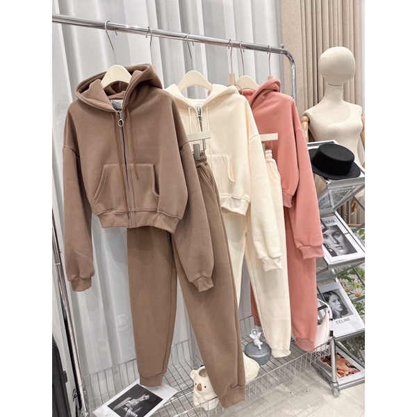 Bộ nỉ bông có mũ chấy dày đẹp