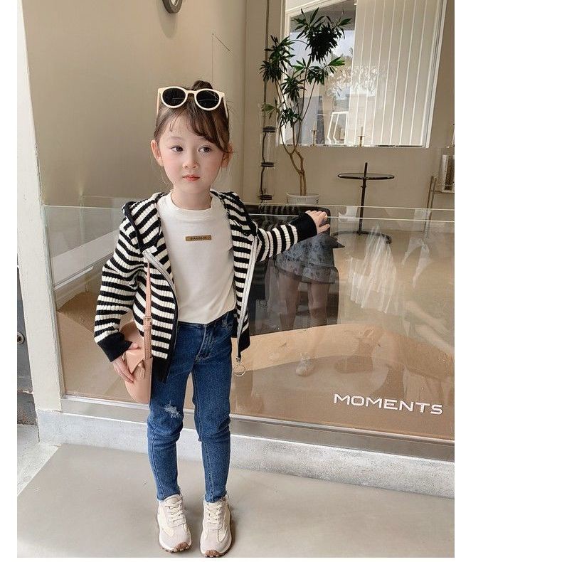 Áo Khoác Có Nón Họa Tiết Kẻ Sọc Thời Trang Xuân Thu 2022 Cho Bé Gái