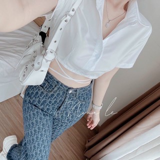 (Video thật) Áo Croptop Cổ Trụ Cột Dây Nút