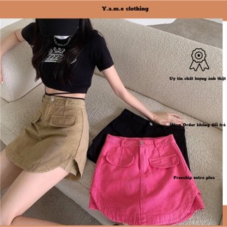Chân váy jean bò đóng khuy có quần bên trong hàng quảng châu chất jeans dày dặn màu sắc kaki hồng đen có bigsize