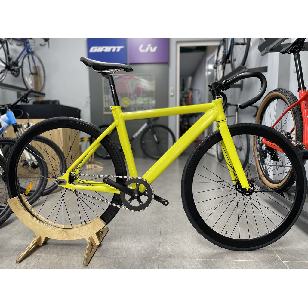 Xe Fixed Gear Khung nhôm màu xanh chuối bản to ghi đông cong