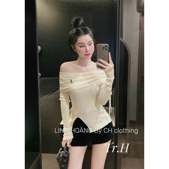 ÁO thun tăm trễ vai xẻ 1 bên kèm tag