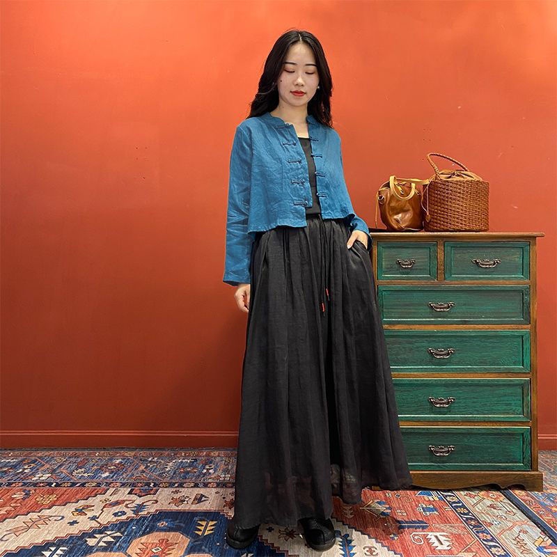 Một Mảnh Áo Khoác Ngắn / Áo Sơ Mi Vải Lanh Cotton Cài Nút Nhỏ Hai Lớp Phong Cách Trung Hoa Cổ Điển Dành Cho Bạn Nữ