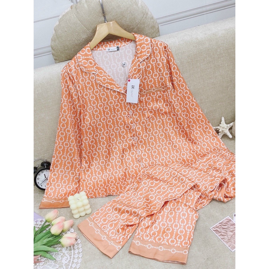 Bộ đồ mặc nhà IK cao cấp, set đồ pijama cao cấp nữ dáng dài trẻ trung năng động họa tiết hình trơn độc đáo