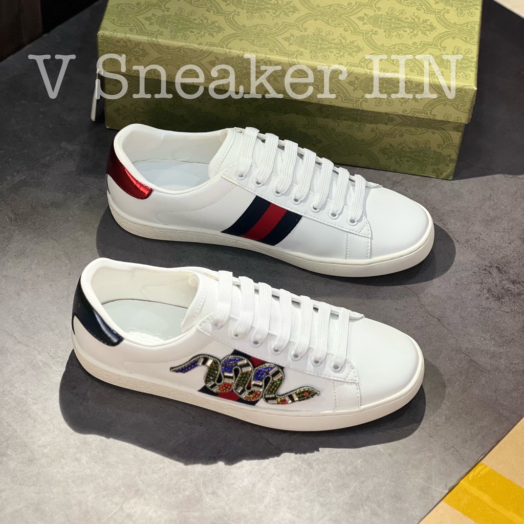 Giày Sneaker Da Nam Nữ Rắn Đính Đá Gót 2 Màu mẫu mới hàng cao cấp cực chất, Gucci đính đá