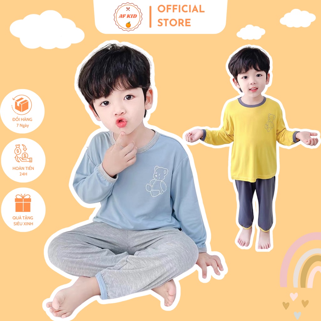Bộ quần áo trẻ em dài tay AFKID Gấu Bông X cho bé trai bé gái, vải thun lạnh cao cấp siêu co giãn và mềm mịn 7-27kg