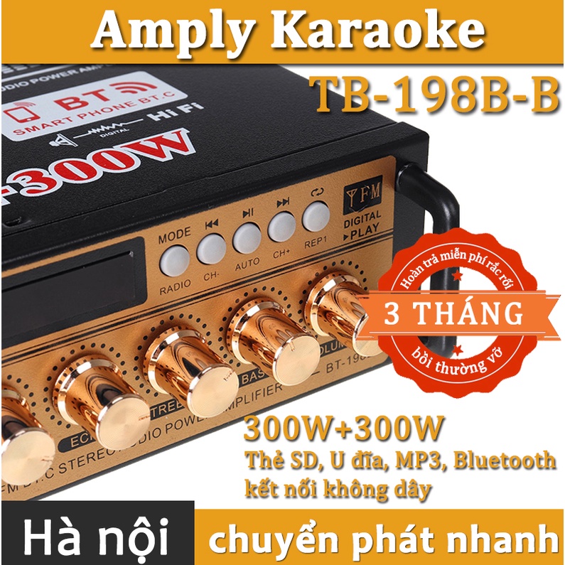 Amply karaoke , Ampli Mini Bluetooth+Ghi Âm BT198B-B, Nghe nhạc - Hát karaoke kết nối không dây bluetooh