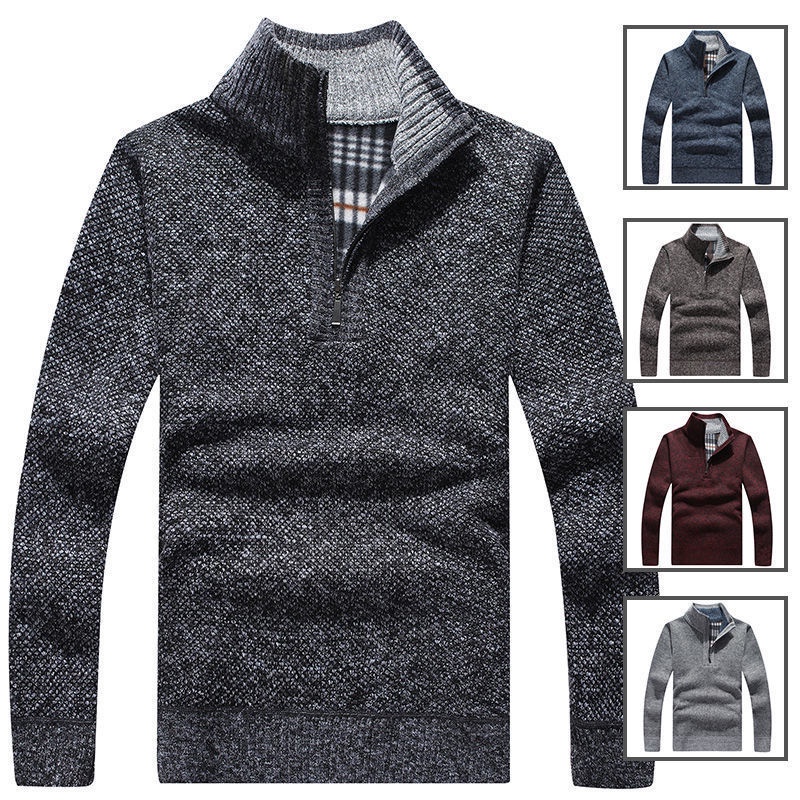 Áo Sweater Dệt Kim Tay Dài Cổ Lọ Khóa Kéo Thời Trang Mùa Thu Cho Nam