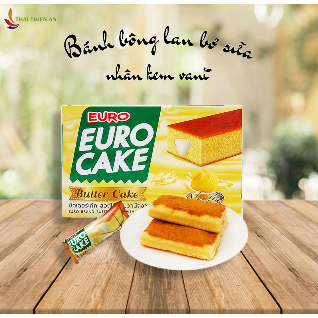 Bánh bông lan bơ sữa nhân kem vani EUROCAKE Thái Lan 204gr - hộp - Butter cake with vanilla cream