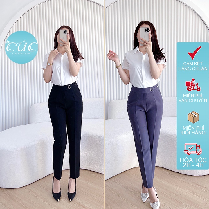 Quần baggy nữ Cúc Fashion quần begy dáng cạp cao vải tây dài đẹp thời trang âu công sở cao cấp móc ore đen đi học Q2