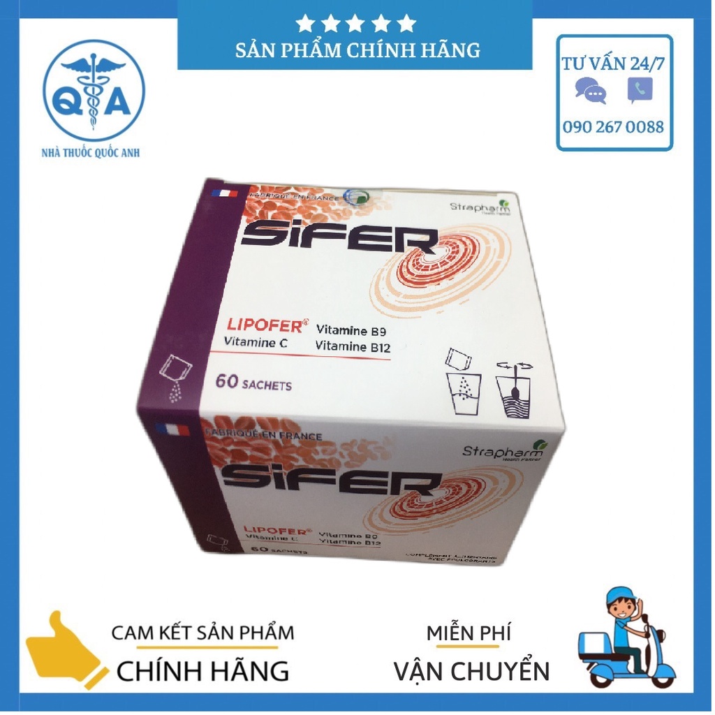 SIFER Hộp 60 Gói Giúp Bổ Sung Sắt Vitamin B9 B12 Vitamin C Làm Giảm Nguy Cơ Thiếu Máu Do Thiết Sắt Hiệu Quả