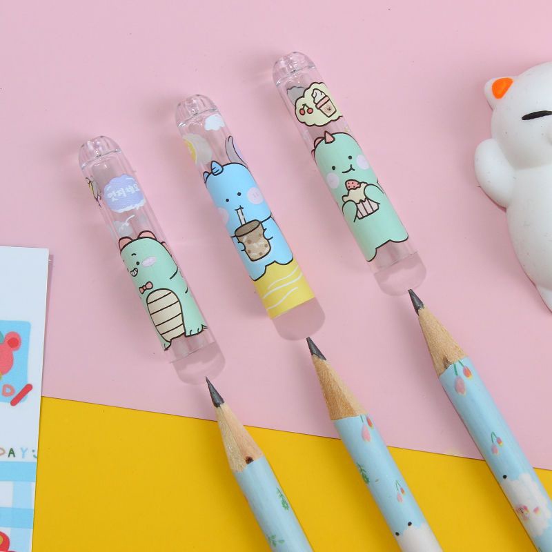 Set 6 Nắp Đậy Bút Chì Họa Tiết Hoạt Hình Dễ Thương